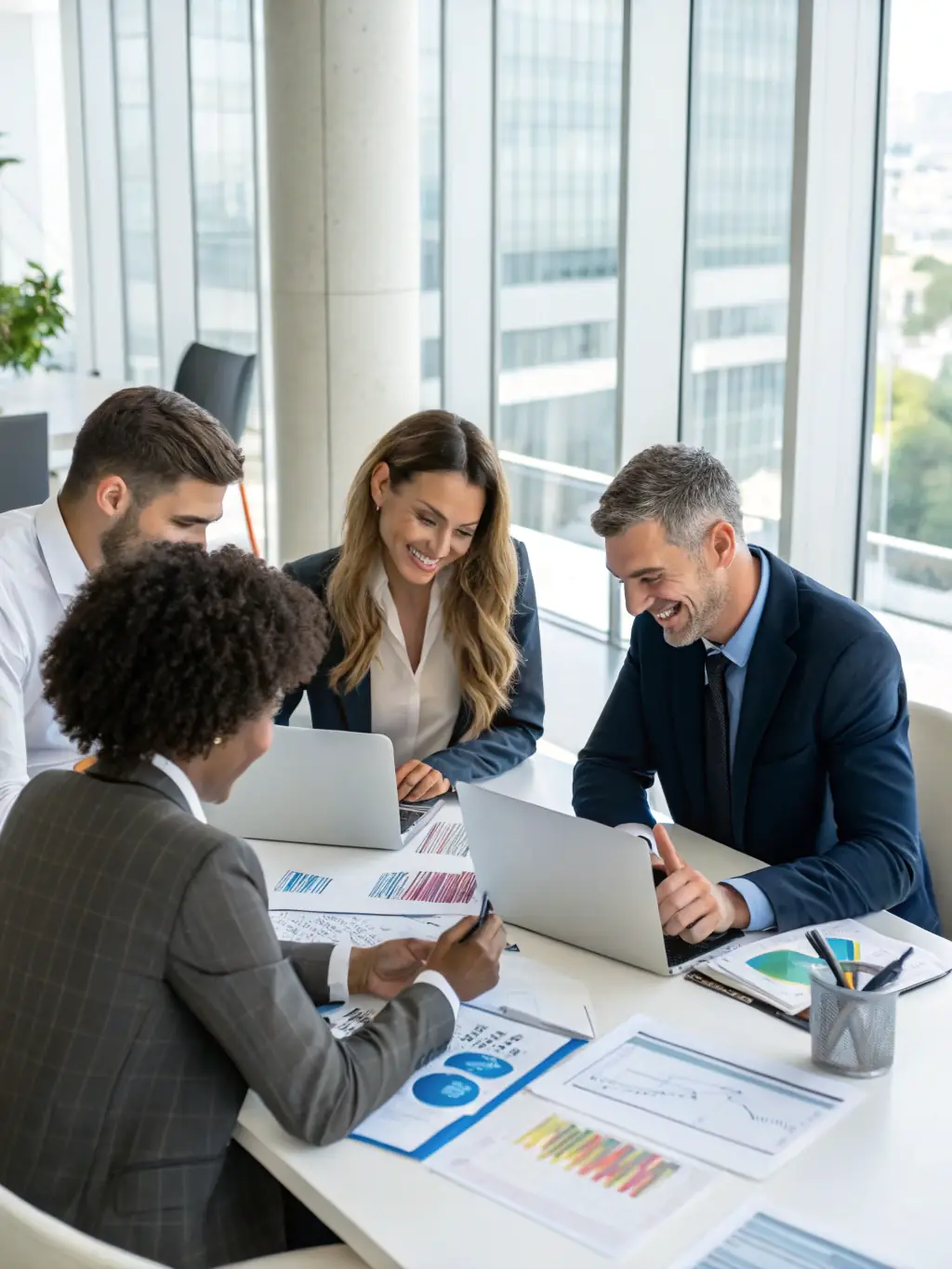 A diverse team of financial experts collaborating in a modern office, representing Our Cloud Live's commitment to expert support and guidance.